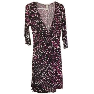 055) Laundry by Design Womens‎ Dress Size 10 Faux Wrap Burgundy Vneck